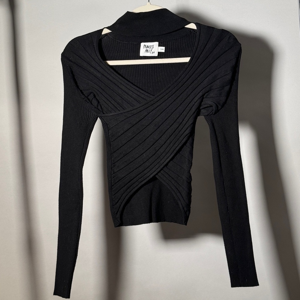 Black Wrap Crop Sweater, Size S
